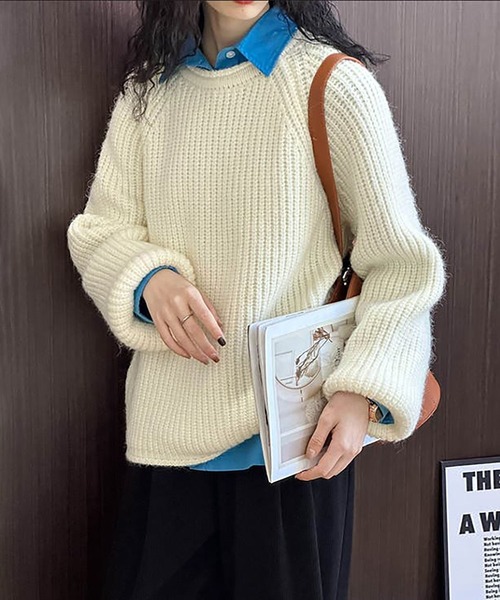 Girly Doll(ガーリードール)の「クルーネックラグランニット(ニット/セーター・レディース・オレンジ/グリーン/アイボリー・F)」の4枚目の写真