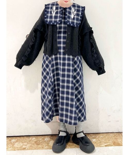 merry jenny(メリージェニー)の「チューリップ刺繍checkワンピース(ワンピース・レディース・ブルー/ブラウン・FREE)」の16枚目の写真