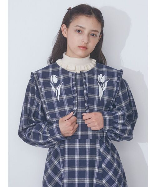 merry jenny(メリージェニー)の「チューリップ刺繍checkワンピース(ワンピース・レディース・ブルー/ブラウン・FREE)」の11枚目の写真