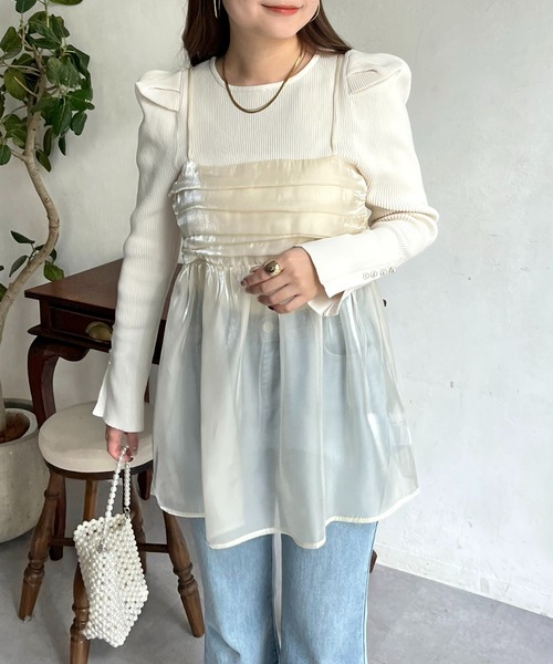 prose verse（プロズヴェール）の「オーガンジーギャザーキャミソール（キャミソール・レディース・ブラック/アイボリー・ﾌﾘ-）」の2枚目の写真