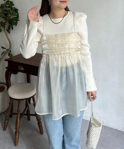 prose verse（プロズヴェール）の「オーガンジーギャザーキャミソール（キャミソール・レディース・ブラック/アイボリー・ﾌﾘ-）」の3枚目の写真