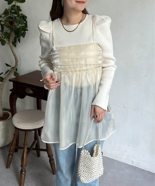 prose verse（プロズヴェール）の「オーガンジーギャザーキャミソール（キャミソール・レディース・ブラック/アイボリー・ﾌﾘ-）」の4枚目の写真