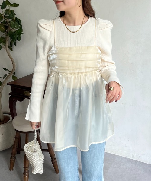 prose verse（プロズヴェール）の「オーガンジーギャザーキャミソール（キャミソール・レディース・ブラック/アイボリー・ﾌﾘ-）」の5枚目の写真