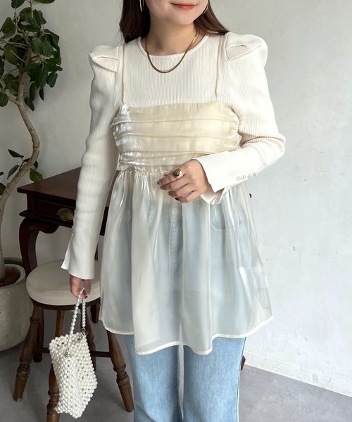 prose verse（プロズヴェール）の「オーガンジーギャザーキャミソール（キャミソール・レディース・ブラック/アイボリー・ﾌﾘ-）」の6枚目の写真