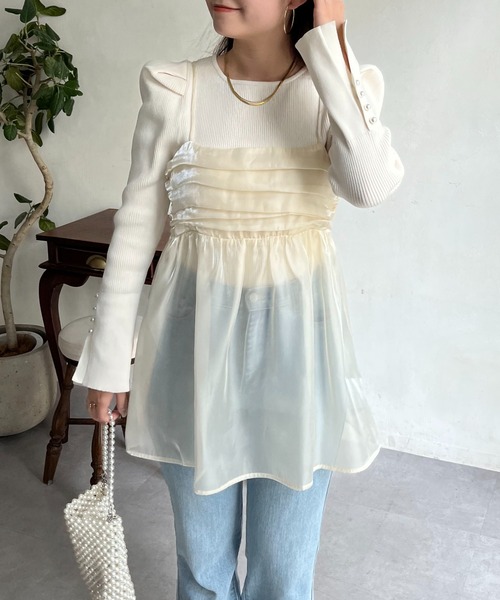 prose verse（プロズヴェール）の「オーガンジーギャザーキャミソール（キャミソール・レディース・ブラック/アイボリー・ﾌﾘ-）」の9枚目の写真