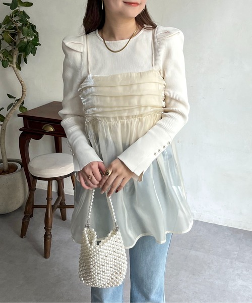 prose verse（プロズヴェール）の「オーガンジーギャザーキャミソール（キャミソール・レディース・ブラック/アイボリー・ﾌﾘ-）」の10枚目の写真