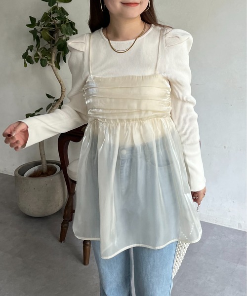 prose verse（プロズヴェール）の「オーガンジーギャザーキャミソール（キャミソール・レディース・ブラック/アイボリー・ﾌﾘ-）」の15枚目の写真