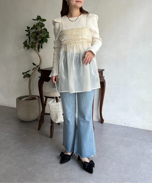 プロズヴェールギャザーデニム ギャザーペプラムデニムジャケット（デニムジャケット）｜prose