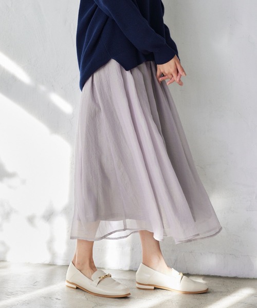 Elura（エルーラ）の「ボイルフレアスカート／102804（スカート・レディース・オフホワイト/ライトグレー・FREE）」の2枚目の写真