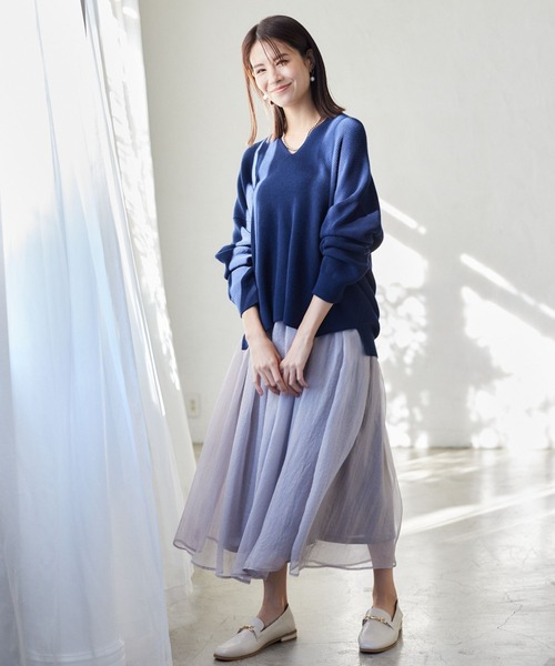 Elura（エルーラ）の「ボイルフレアスカート／102804（スカート・レディース・オフホワイト/ライトグレー・FREE）」の3枚目の写真