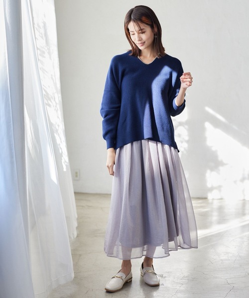 Elura（エルーラ）の「ボイルフレアスカート／102804（スカート・レディース・オフホワイト/ライトグレー・FREE）」の4枚目の写真