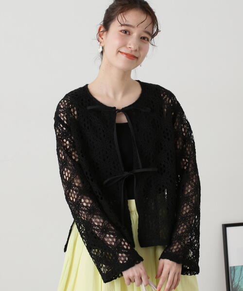 N.（N. Natural Beauty Basic）（エヌエヌナチュラルビューティーベーシック）の「◆コットンコードレースフロントリボンブラウス（シャツ/ブラウス・レディース・オフホワイト/ブラック・MEDIUM）」の4枚目の写真