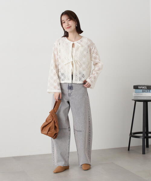 N.（N. Natural Beauty Basic）（エヌエヌナチュラルビューティーベーシック）の「◆コットンコードレースフロントリボンブラウス（シャツ/ブラウス・レディース・オフホワイト/ブラック・MEDIUM）」の7枚目の写真