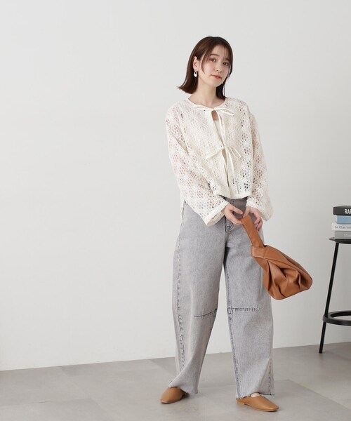 N.（N. Natural Beauty Basic）（エヌエヌナチュラルビューティーベーシック）の「◆コットンコードレースフロントリボンブラウス（シャツ/ブラウス・レディース・オフホワイト/ブラック・MEDIUM）」の8枚目の写真