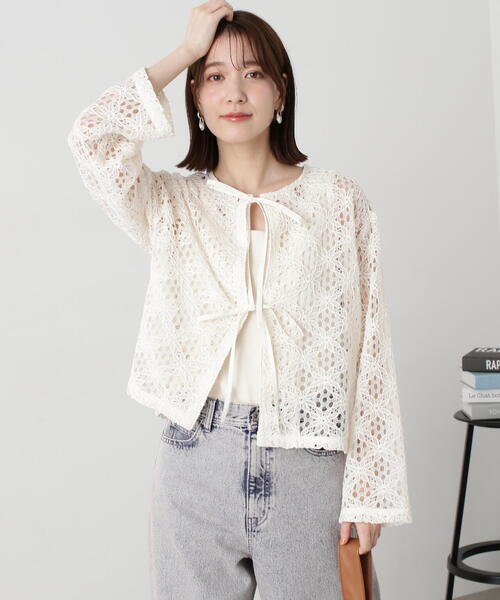 N.（N. Natural Beauty Basic）（エヌエヌナチュラルビューティーベーシック）の「◆コットンコードレースフロントリボンブラウス（シャツ/ブラウス・レディース・オフホワイト/ブラック・MEDIUM）」の10枚目の写真