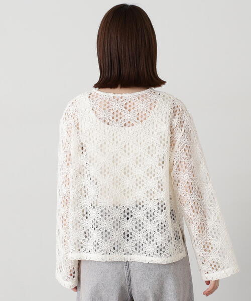 N.（N. Natural Beauty Basic）（エヌエヌナチュラルビューティーベーシック）の「◆コットンコードレースフロントリボンブラウス（シャツ/ブラウス・レディース・オフホワイト/ブラック・MEDIUM）」の6枚目の写真