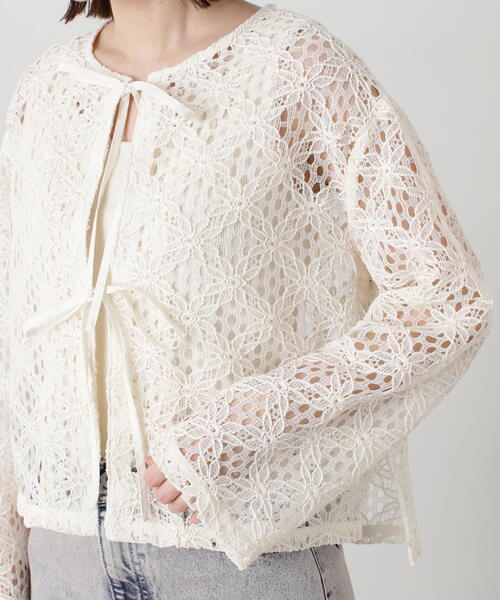 N.（N. Natural Beauty Basic）（エヌエヌナチュラルビューティーベーシック）の「◆コットンコードレースフロントリボンブラウス（シャツ/ブラウス・レディース・オフホワイト/ブラック・MEDIUM）」の19枚目の写真