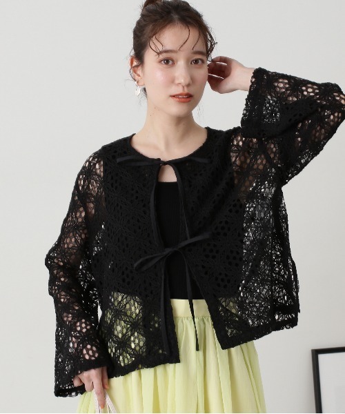 N.（N. Natural Beauty Basic）（エヌエヌナチュラルビューティーベーシック）の「◆コットンコードレースフロントリボンブラウス（シャツ/ブラウス・レディース・オフホワイト/ブラック・MEDIUM）」の2枚目の写真