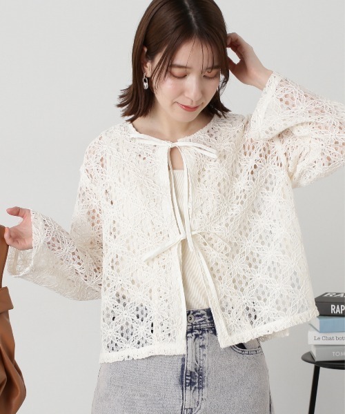 N.（N. Natural Beauty Basic）（エヌエヌナチュラルビューティーベーシック）の「◆コットンコードレースフロントリボンブラウス（シャツ/ブラウス・レディース・オフホワイト/ブラック・MEDIUM）」の21枚目の写真