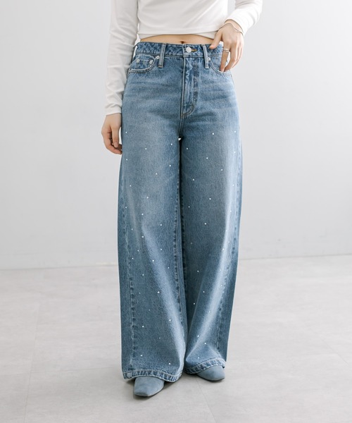 コラボ ミュベール ラインストーン デニム パンツ 38 AZUL BY MOUSSY  