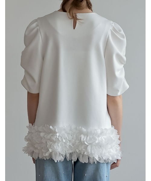 Re:EDIT（リエディ）の「[2024SS COLLECTION][MEISM by Re:EDIT]フラワーモチーフパワショルチュニックトップス（Tシャツ/カットソー・レディース・ブラック/ホワイト・MEDIUM/LARGE）」の12枚目の写真