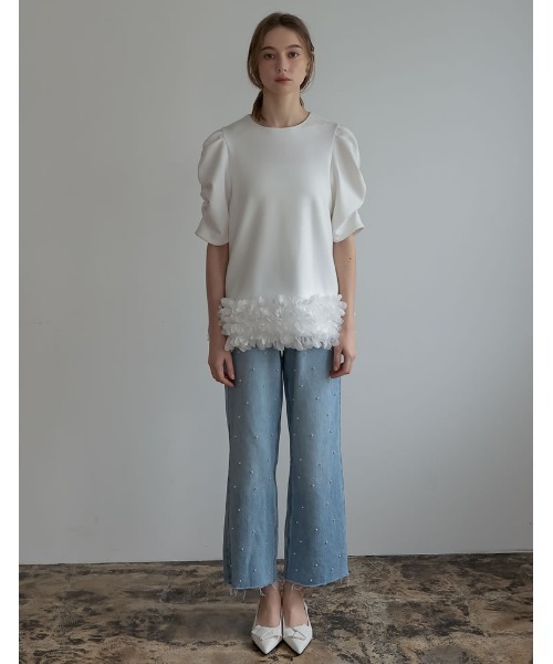 Re:EDIT（リエディ）の「[2024SS COLLECTION][MEISM by Re:EDIT]フラワーモチーフパワショルチュニックトップス（Tシャツ/カットソー・レディース・ブラック/ホワイト・MEDIUM/LARGE）」の13枚目の写真