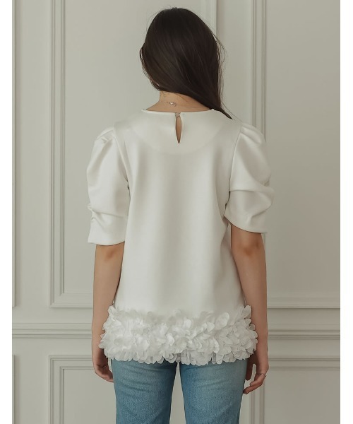 Re:EDIT（リエディ）の「[2024SS COLLECTION][MEISM by Re:EDIT]フラワーモチーフパワショルチュニックトップス（Tシャツ/カットソー・レディース・ブラック/ホワイト・MEDIUM/LARGE）」の7枚目の写真