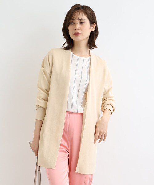 INDIVI(インディヴィ)の「◆【洗える】シンプル着流しロングニットカーディガン(カーディガン/ボレロ・レディース・ブラック/ライトベージュ/ダークブラウン/グリーン系・05/13/15 /19/34/38)」の3枚目の写真