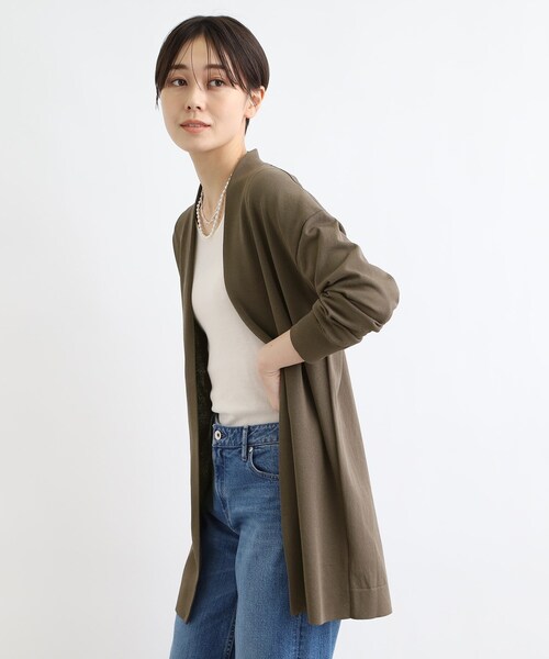 新品　INDIVIグリーン 長袖カーディガン　クールネック　サイズ38 M INDIVI（インディヴィ）の「◇【軽い羽織りに最適！/洗える/ウール混