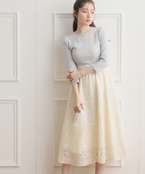 couture brooch(クチュールブローチ)の「◆レースドッキングワンピース(ワンピース・レディース・オフホワイト/ライトグレー/ブラック・36/38/42)」の3枚目の写真