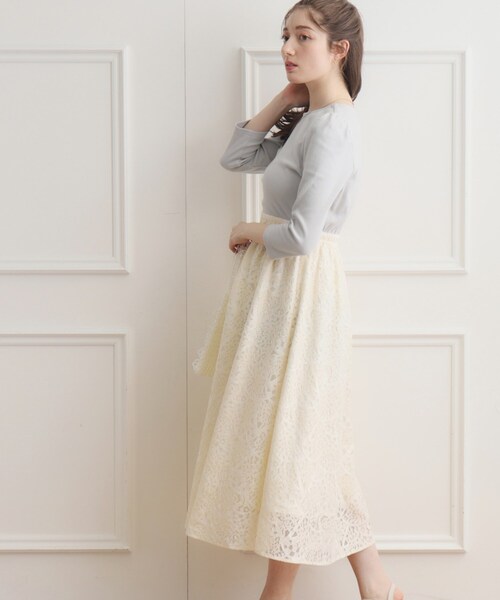 couture brooch(クチュールブローチ)の「◆レースドッキングワンピース(ワンピース・レディース・オフホワイト/ライトグレー/ブラック・36/38/42)」の13枚目の写真