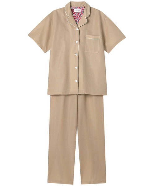une nana cool（ウンナナクール）の「MADE WITH LIBERTY FABRIC 綿混エアリー天竺 半袖パジャマ（ルームウェア/パジャマ・レディース・ネイビー/アッシュグレー/マスタード/サファリグリーン/ライトベージュ/グレイッシュベージュ/サーモンピンク/ライトピンク/ベージュ/ブラック/ホワイト・M/L）」の4枚目の写真