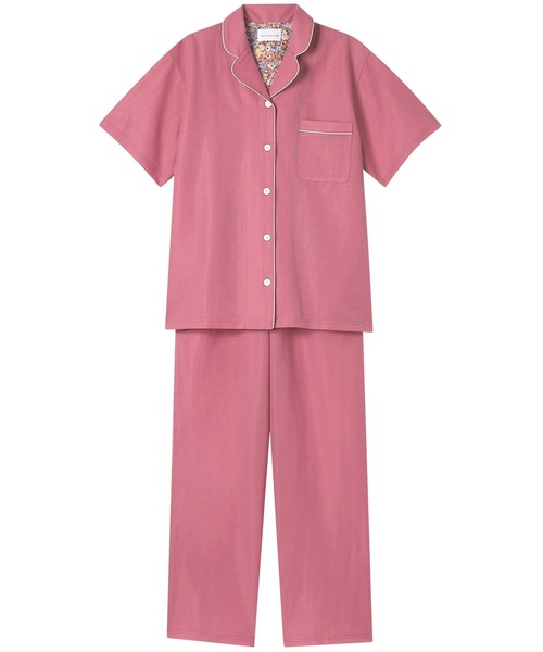 une nana cool（ウンナナクール）の「MADE WITH LIBERTY FABRIC 綿混エアリー天竺 半袖パジャマ（ルームウェア/パジャマ・レディース・ネイビー/アッシュグレー/マスタード/サファリグリーン/ライトベージュ/グレイッシュベージュ/サーモンピンク/ライトピンク/ベージュ/ブラック/ホワイト・M/L）」の10枚目の写真