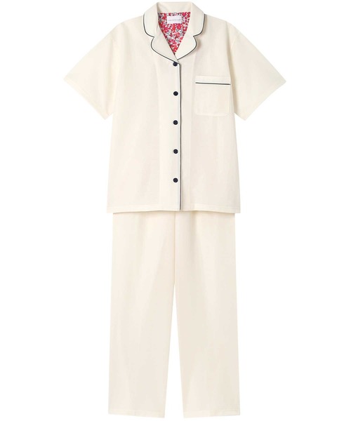 une nana cool（ウンナナクール）の「MADE WITH LIBERTY FABRIC 綿混エアリー天竺 半袖パジャマ（ルームウェア/パジャマ・レディース・ネイビー/アッシュグレー/マスタード/サファリグリーン/ライトベージュ/グレイッシュベージュ/サーモンピンク/ライトピンク/ベージュ/ブラック/ホワイト・M/L）」の5枚目の写真