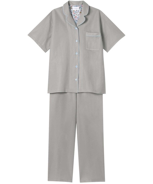 une nana cool（ウンナナクール）の「MADE WITH LIBERTY FABRIC 綿混エアリー天竺 半袖パジャマ（ルームウェア/パジャマ・レディース・ネイビー/アッシュグレー/マスタード/サファリグリーン/ライトベージュ/グレイッシュベージュ/サーモンピンク/ライトピンク/ベージュ/ブラック/ホワイト・M/L）」の6枚目の写真