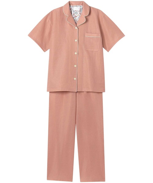 une nana cool（ウンナナクール）の「MADE WITH LIBERTY FABRIC 綿混エアリー天竺 半袖パジャマ（ルームウェア/パジャマ・レディース・ネイビー/アッシュグレー/マスタード/サファリグリーン/ライトベージュ/グレイッシュベージュ/サーモンピンク/ライトピンク/ベージュ/ブラック/ホワイト・M/L）」の11枚目の写真