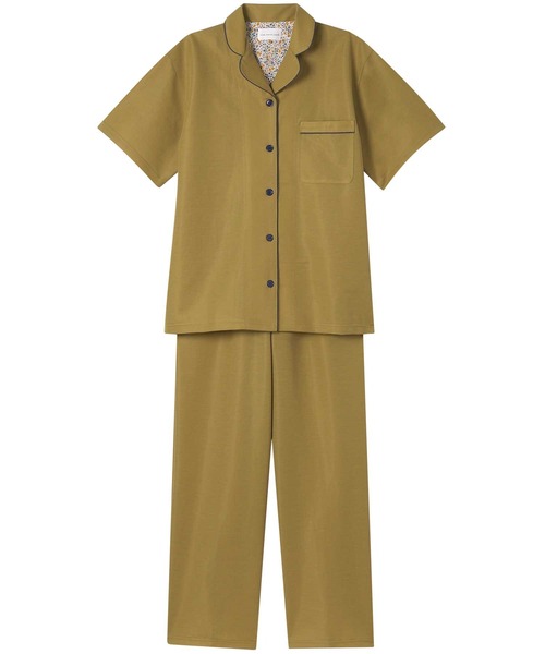 une nana cool（ウンナナクール）の「MADE WITH LIBERTY FABRIC 綿混エアリー天竺 半袖パジャマ（ルームウェア/パジャマ・レディース・ネイビー/アッシュグレー/マスタード/サファリグリーン/ライトベージュ/グレイッシュベージュ/サーモンピンク/ライトピンク/ベージュ/ブラック/ホワイト・M/L）」の9枚目の写真