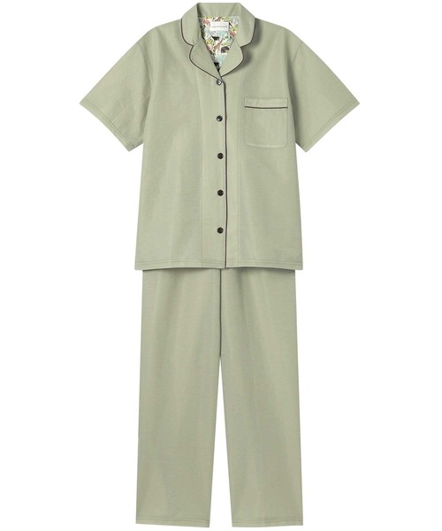 une nana cool（ウンナナクール）の「MADE WITH LIBERTY FABRIC 綿混エアリー天竺 半袖パジャマ（ルームウェア/パジャマ・レディース・ネイビー/アッシュグレー/マスタード/サファリグリーン/ライトベージュ/グレイッシュベージュ/サーモンピンク/ライトピンク/ベージュ/ブラック/ホワイト・M/L）」の7枚目の写真