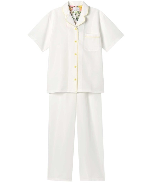 une nana cool（ウンナナクール）の「MADE WITH LIBERTY FABRIC 綿混エアリー天竺 半袖パジャマ（ルームウェア/パジャマ・レディース・ネイビー/アッシュグレー/マスタード/サファリグリーン/ライトベージュ/グレイッシュベージュ/サーモンピンク/ライトピンク/ベージュ/ブラック/ホワイト・M/L）」の13枚目の写真