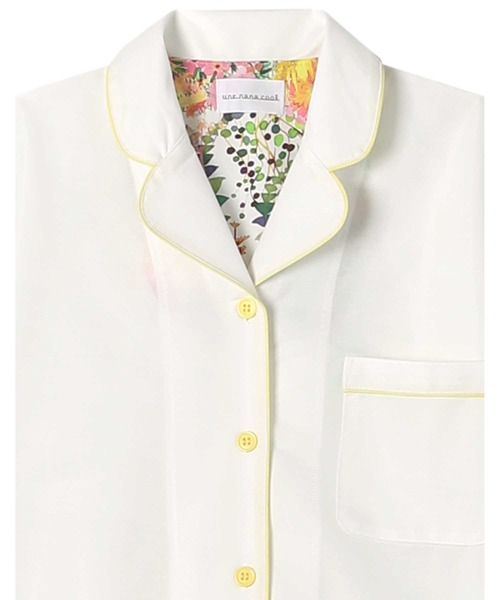 une nana cool（ウンナナクール）の「MADE WITH LIBERTY FABRIC 綿混エアリー天竺 半袖パジャマ（ルームウェア/パジャマ・レディース・ネイビー/アッシュグレー/マスタード/サファリグリーン/ライトベージュ/グレイッシュベージュ/サーモンピンク/ライトピンク/ベージュ/ブラック/ホワイト・M/L）」の14枚目の写真