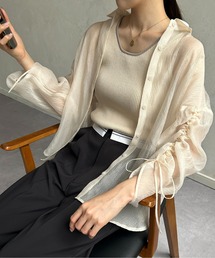 Thevon | ラメワッシャー袖シャーリングシアーシャツ(シャツ/ブラウス)