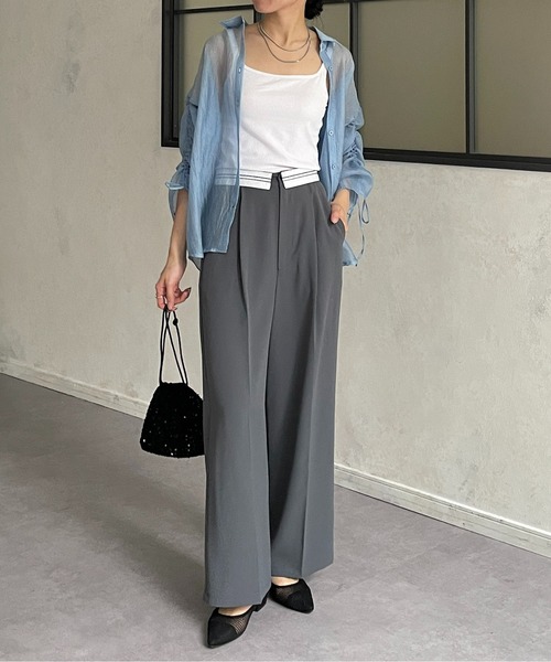 Thevon（ゼボン）の「ラメワッシャー袖シャーリングシアーシャツ（シャツ/ブラウス・レディース・アイボリー/サックスブルー/ベージュ/グリーン/ブラウン・FREE）」の8枚目の写真