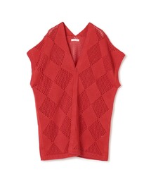 アーガイルメッシュ Vネックカーディガン