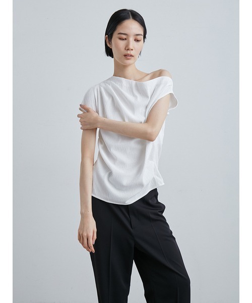 MIESROHE（ミースロエ）の「ｱｼﾒﾀｯｸﾄﾞﾚｰﾌﾟﾌﾞﾗｳｽ（Tシャツ