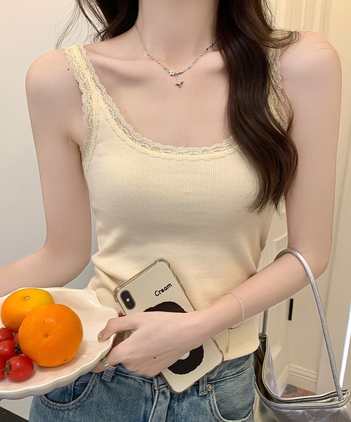 Girly Doll（ガーリードール）の「パイピングレースキャミソール（キャミソール・レディース・アイボリー/グレー/ピンク・M/L）」の5枚目の写真