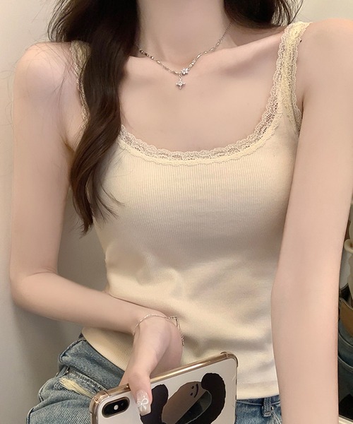 Girly Doll（ガーリードール）の「パイピングレースキャミソール（キャミソール・レディース・アイボリー/グレー/ピンク・M/L）」の7枚目の写真