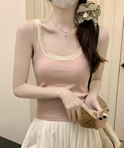 Girly Doll（ガーリードール）の「パイピングレースキャミソール（キャミソール・レディース・アイボリー/グレー/ピンク・M/L）」の11枚目の写真