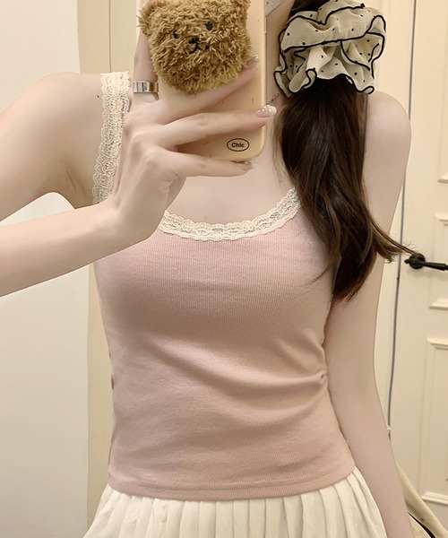 Girly Doll（ガーリードール）の「パイピングレースキャミソール（キャミソール・レディース・アイボリー/グレー/ピンク・M/L）」の12枚目の写真