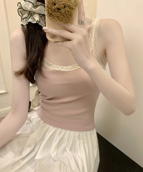 Girly Doll（ガーリードール）の「パイピングレースキャミソール（キャミソール・レディース・アイボリー/グレー/ピンク・M/L）」の13枚目の写真