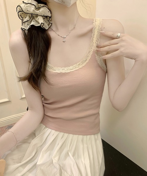 Girly Doll（ガーリードール）の「パイピングレースキャミソール（キャミソール・レディース・アイボリー/グレー/ピンク・M/L）」の14枚目の写真